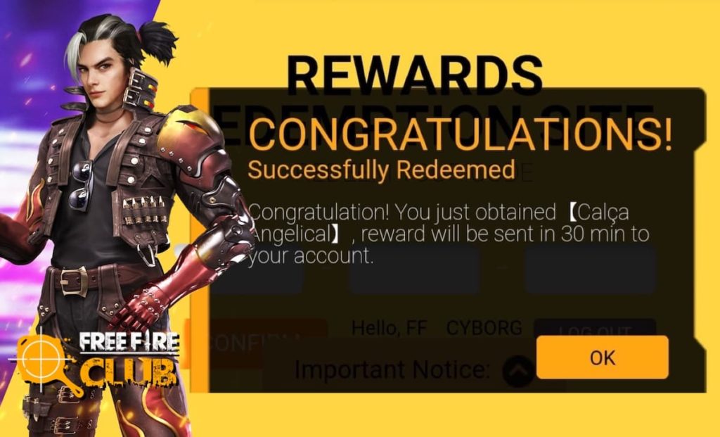 Codiguin FF: Códigos Free Fire para ganhar a Calça Angelical